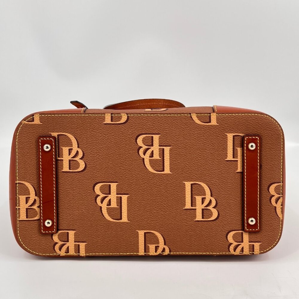 Dooney & Bourke Dover Tote Brown DB Monogram Leather Trim Gold Shoulder Bag - Picture 3 of 16